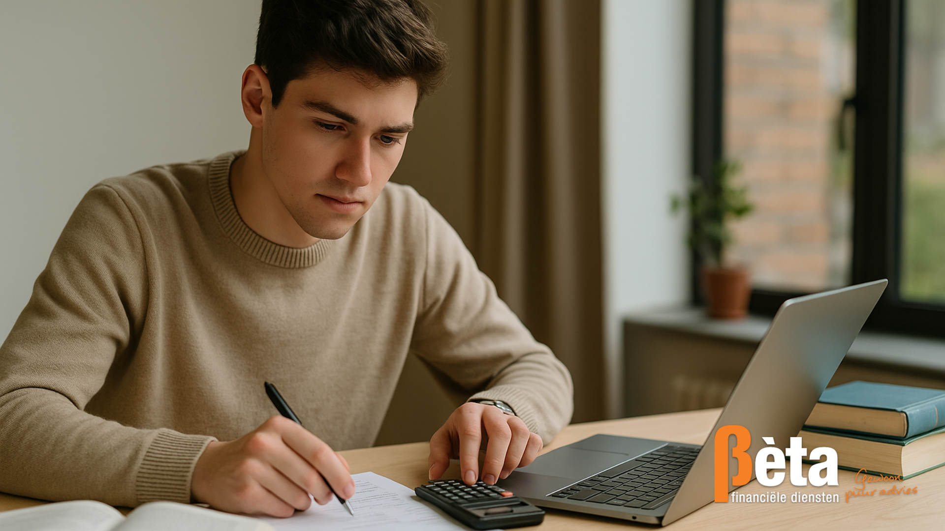 Student rekent de studiekosten van 2025 door op laptop